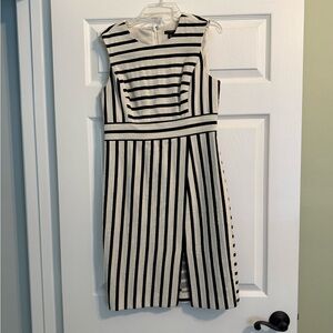 Ann Taylor Black and Cream Striped Midi Dress